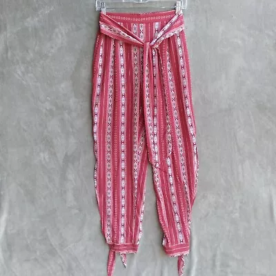 Womens Sz. 4 Red Tribal Print Shein Pants Belted Elastic Waist Split Knotted Hem • $4.99