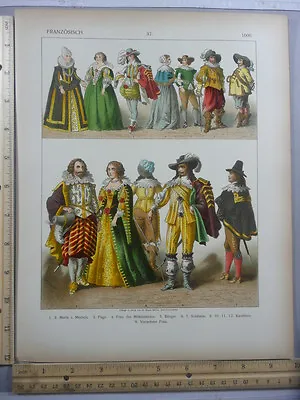 Rare Antique Original VTG French Medicis Fashion C 1600 Costumes Litho Art Print • $19.95