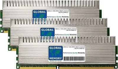 3GB (3 X 1GB) DDR3 1600MHz PC3-12800 240-PIN DIMM OVERCLOCK GAMING PC RAM KIT • £75