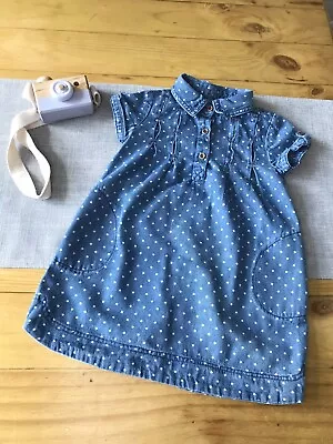 If It Were Me Denim Dress 2-3 Years Blue Polka Dot Short Sleeve 100% Cotton Baby • £7