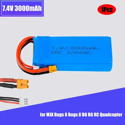 1× 7.4V 3000mAh 25C Lipo Battery+ XT30 Plug For MJX Bugs 8/6 B8 B6 RC Quadcopter • $17.99