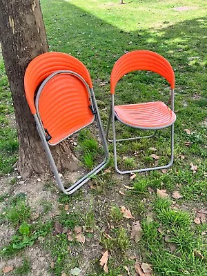 VINTAGE PAIR OF FOLDING SPACE AGE CHAIRS: DESIGN By STUDIO G.P. Italy • $180