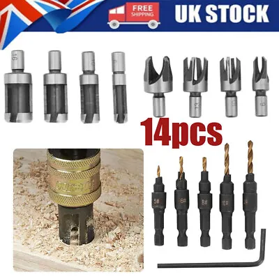 14Set Pack Countersink Drill Bit Wood Plug Cutter Woodworking Screw Hole • £7.89
