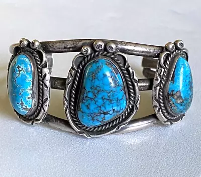 Vintage Native American “Navajo” Sterling & Gem Turquoise Cuff Bracelet- 54g • $31