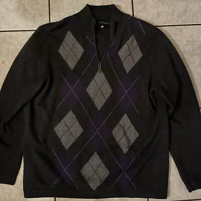 Cashmere Sweater Harrison Davis 100% 2 Ply Cashmere Large 1/4 Zip Geometric Shpe • $47.19