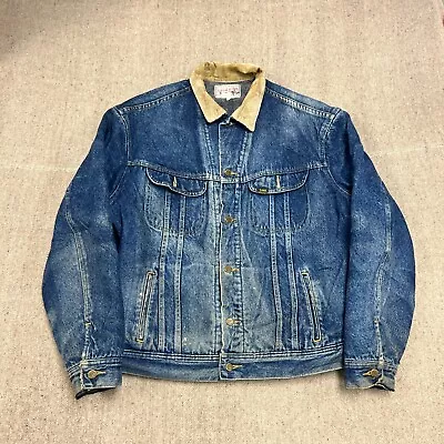 Vintage Lee Storm Rider Denim Jacket Mens XL Blue 1970s Blanket Lined Faded • $129.99