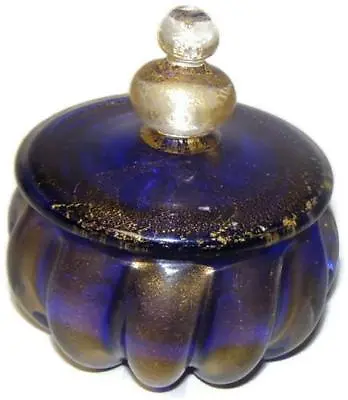 MCM Hollywood Regency Murano Art Glass Cobalt Blue Ribbed Dresser Puff Box • $179.99