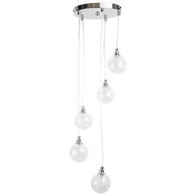 Contemporary 5 Light Ceiling Drop Fitting Chrome With Glass Shades Modern Design • £47.99