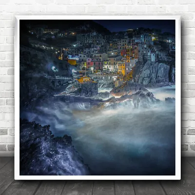 £29.59 • Buy Landscape Night-time Sea Scape Colourful Buildings Square Wall Art Print