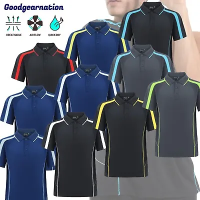 $19.99 • Buy Mens Polo Shirt Active Work Wear Cool Dry Breathable Contrast Sport Team Short
