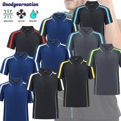 $19.99 • Buy Mens Polo Shirt Active Work Wear Cool Dry Breathable Contrast Sport Team Short
