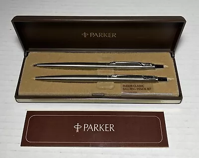 Vintage Parker Arrow Classic Ballpoint Pen & Pencil Stainless Steel Set • $29.99