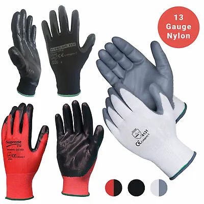 24 Pairs Nitrile Coated Palm Nylon Builders Safety Work Gloves Construction • £14.49
