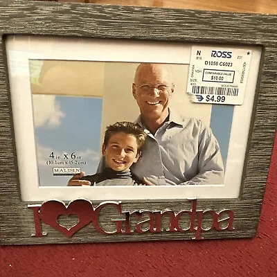 Picture Frame “I Heart Love Grandpa” That Fits A 4x6 Photo In Gray Wood • $14