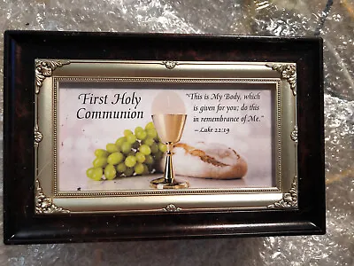 Brown Jewelry Music Box Plays “Amazing Grace” First Holy Communion By Roman • $18.99