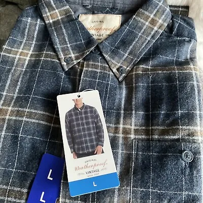 Weatherproof Mens Flannel Shirt Blue Brown Plaid Long Sleeve Vintage Large • $24.99