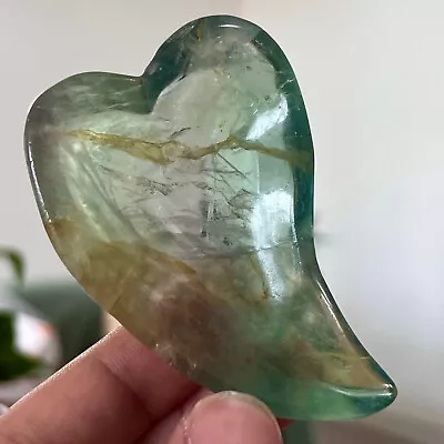 66G Natural Color Fluorite Crystal Carving Heart Shaped Bowl Restoration • $24