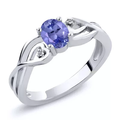 925 Sterling Silver  Tanzanite And White Lab Grown Diamond Engagement Ring For • $54.99