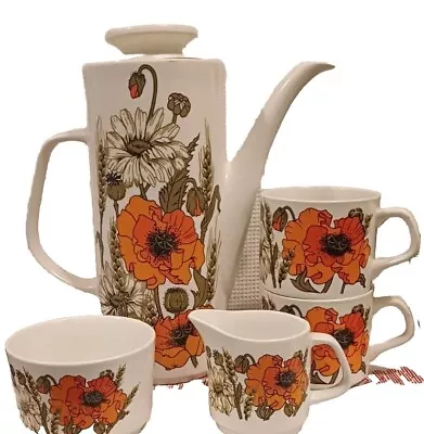 J.Meakin Tall Coffee Pot  Sugar Bowl Creamer And Two Cups • £16.94