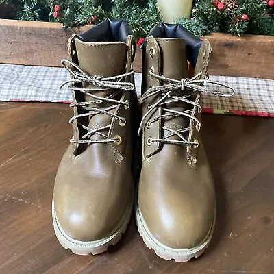 TIMBERLAND Army Green Leather 6  Premium Work Boots Boys Youth 6.5 • $45