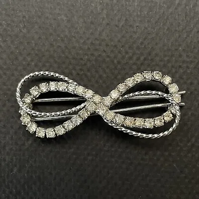 Estate Vintage Fancy Rhinestone Barrette Small Silver Bow Holiday Party Formal • $11.99