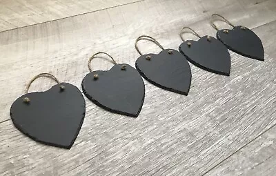 X 5 Handmade Slate Hanging Heart Chalkboard Name Tags Wedding Favours 10cm • £10