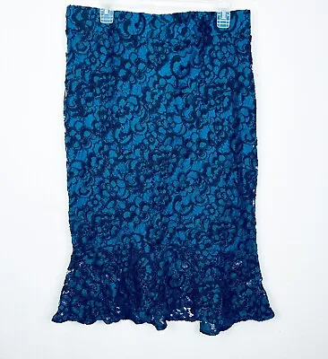 Lane Bryant Women’s Size 16 Blue Lace Detail Mermaid Pencil Skirt • $9.50