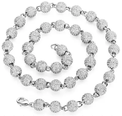 Silver Plated Iced CZ Pave Disco Ball 5mm Link Love Is Blind Chain Necklace • $40.99