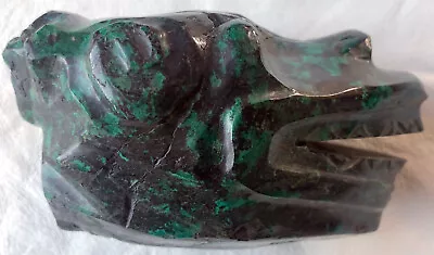 MALACHITE HAND CARVED Sculpture Antique African Artifact Lizard Head 21 Oz 3.9  • $220