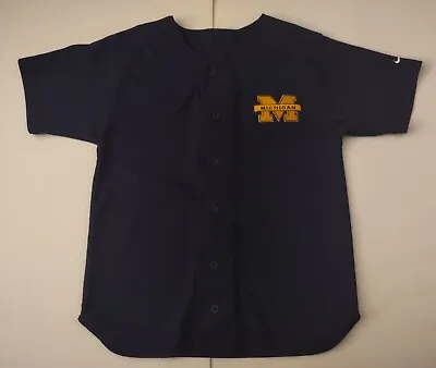 M (12-14) Boys Nike Michigan Wolverines NCAA College Baseball Jersey Blue EUC • $34