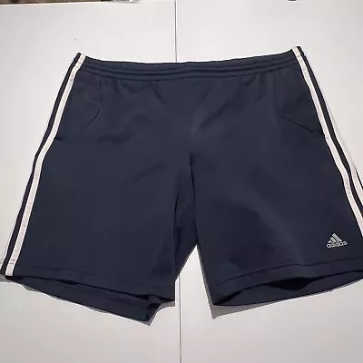 Vintage Adidas Mens Shorts Size L Navy Blue Elastic Waist Three Stripe Logo • $24.90