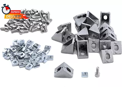 Aluminum Profile Connector 20Pcs Corner Bracket 40Pcs M5X10Mm T-Slot Nuts • $17.01