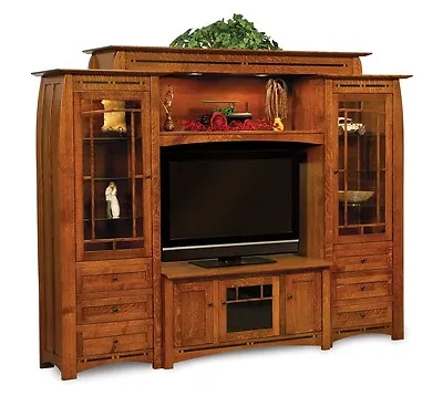 Amish Wall Unit Entertainment Center Arts & Crafts Solid Wood Boulder Creek • $7838.88