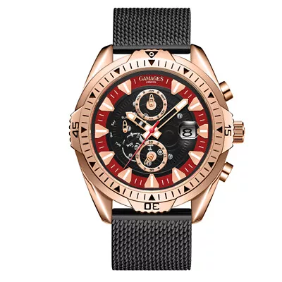 Mens Automatic Watch Rose Gold Vanguard Cherry Black Mesh Bracelet GAMAGES • £59.99