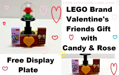 LEGO Valentine's Card Chocolate Bar Candy Red Rose Dome FREE PLATE Friends BFF • $13.67