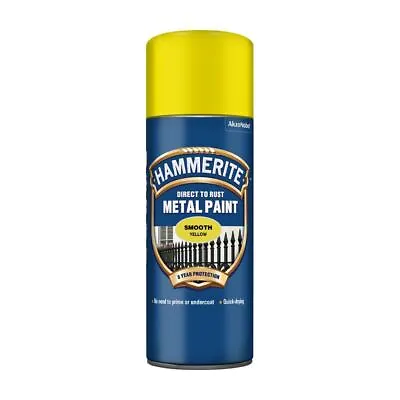 Hammerite Direct To Rust Smooth Yellow Aerosol Quick Drying Spray Paint 400ml • £13.49