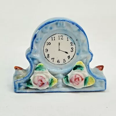 Mantel Clock Figurine Blue W Pink Roses Pico Made In Occupied Japan VTG Ceramic • $9.99