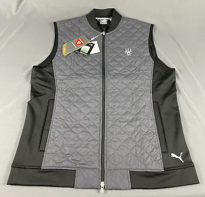 Puma Golf Vest Chest Logo Primaloft Quilted Stealth Large Gray Black MSRP $120 • $58.83