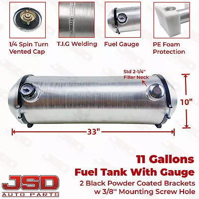 10''x33'' 11 Gallon End Fill Fuel Tank With Gauge Spun Aluminum 1/4 NPT Gas Tank • $212.50