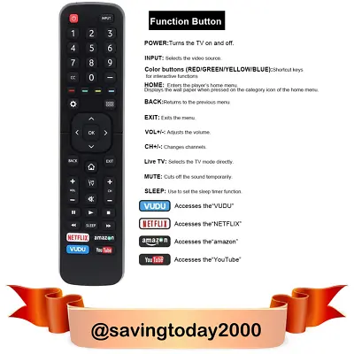 $9.79 • Buy New Remote For Hisense 4K Smart TV ERF2K60H