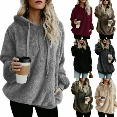 Womens Warm Fleece Hooded Hoody Sweatshirt Hoodies Ladies Winter Jumper Tops • $7.07