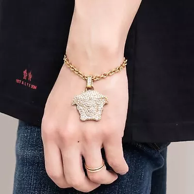 VERSACE Bracelet La Medusa Three-Dimensional Pendant Crystal Chain Gold NEW • $772.32