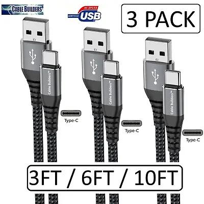 3-PACK BRAIDED USB A To C CABLE FAST CHARGE CORD 3/6/10FT For IPhone 15 SAMSUNG • $8.99