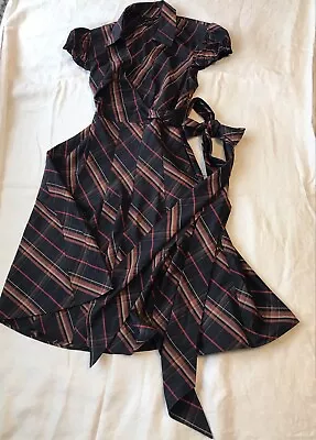 VTG Victoria’s Secret Moda International Tartan Plaid Wrap Fit & Flare Dress Sz8 • $34.99