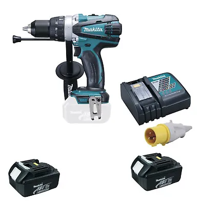 MAKITA 18V DHP458 DHP458Z COMBI DRILL 2 BL1830 BATTERIES 110v DC18RC CHARGER • £258.98