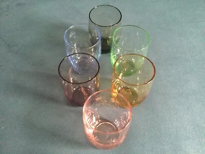 6 Vintage Harlequin Etched Glasses Small Tumblers With Flowers • $30