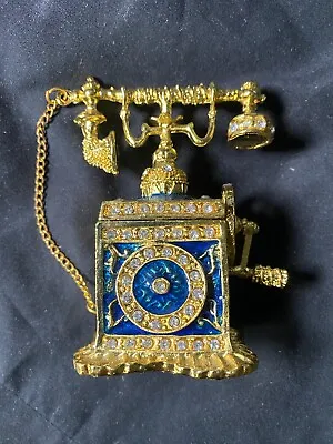 $19.99 • Buy Antique Phone Jewelry Box Mini Bejeweled Hinged Trinket