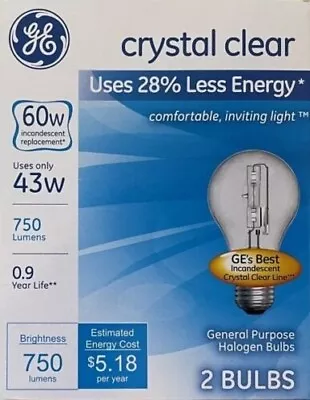 4- GE 43W 43 = 60 Watt 60w Output Crystal Clear A19 Medium Base Light Bulbs • $12.74