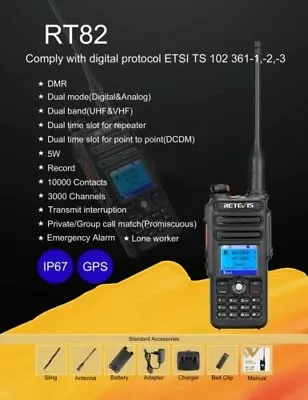 £105 • Buy Retevis RT82 DMR UHF/VHF Dual Band Ham Radio With GPS
