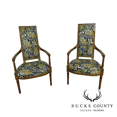 Louis XVI Style Mid Century Custom Pair High Back Armchairs • $895